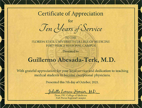 Dr Abesada 10 Years of Service FSU