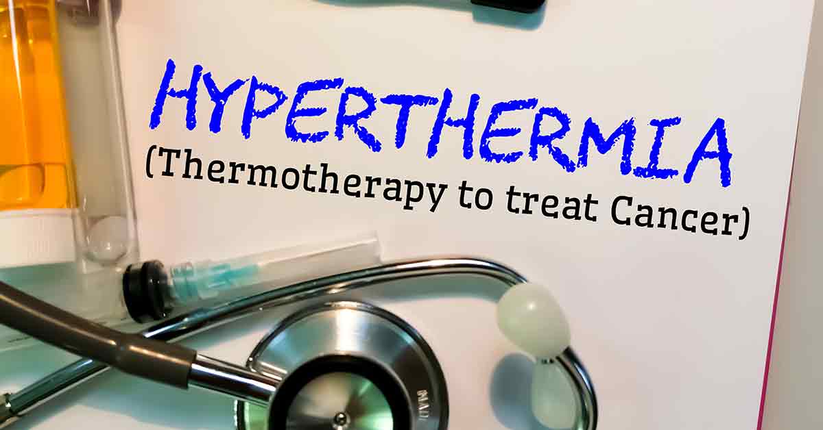 Hyperthermia word, medical term word with medical concepts in white board and medical equipment