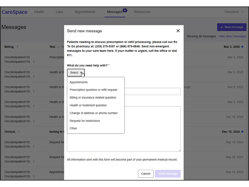 Carespace User Guide - New Message
