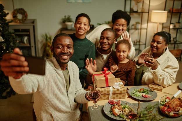 Family having christmas dinner together